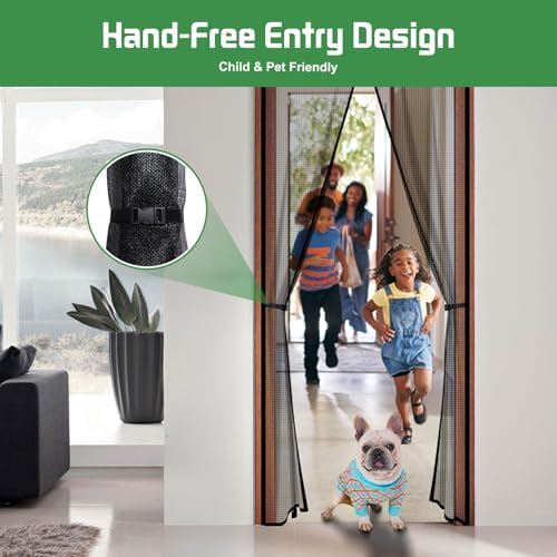 Magnetic Screen Door Mesh Keeps Bugs Out: Door Screen Magnetic Closure 36" x 83" Fits Door Size 34" x 82" - Magnetic Door Curtain Heavy Duty Fiber Fabric Washable - Hands Free Entry