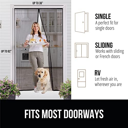 GORILLA GRIP Magnetic Screen Door, Hands Free Mesh Curtain Keeps Bugs and Mosquitos Out, Automatic Magnet Closure, Heavy Duty Patio Sliding Dog Doors Cover, Window Screen Protector, Black 38x82