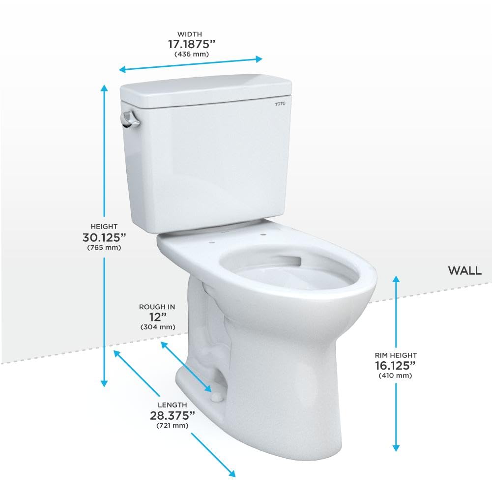 TOTO Drake Two-Piece Elongated 1.6 GPF Universal Height TORNADO FLUSH Toilet with CEFIONTECT, Cotton White - CST776CSFG#01