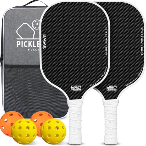 BAGAIL Pickleball Paddles, USAPA Approved Fiberglass Surface Pickleball Set, Lightweight Pickle Ball Rackets with 4 Balls, 1 Bag, Designed in California for Traction and Stability