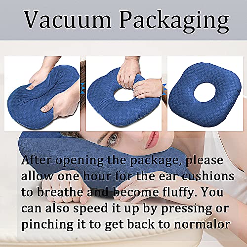Wuronsa Ear Piercing Pillow for Side Sleepers, Pillow with an Ear Hole for CNH and Ear Pain Ear Inflammation Pressure Sores, O-Shaped Side Sleeping Pillow, Ear Guard Pillow(Dark Blue)