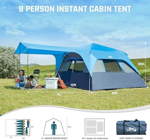 4/6/8 Person Instant Cabin Tent, Easy 60 Second Setup Family Tents for Camping, Pop up Camping Tent, Large Waterproof Tents for Outdoor Camping, Spacious Interior, Upgraded Ventilation