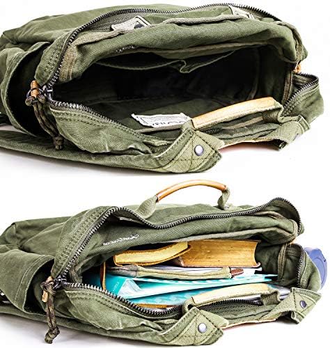 Gootium Canvas Backpack for Women Vintage Style Zipper Bag Men's Casual Daypack Cloth Outdoor Travel Rucksack, Olive