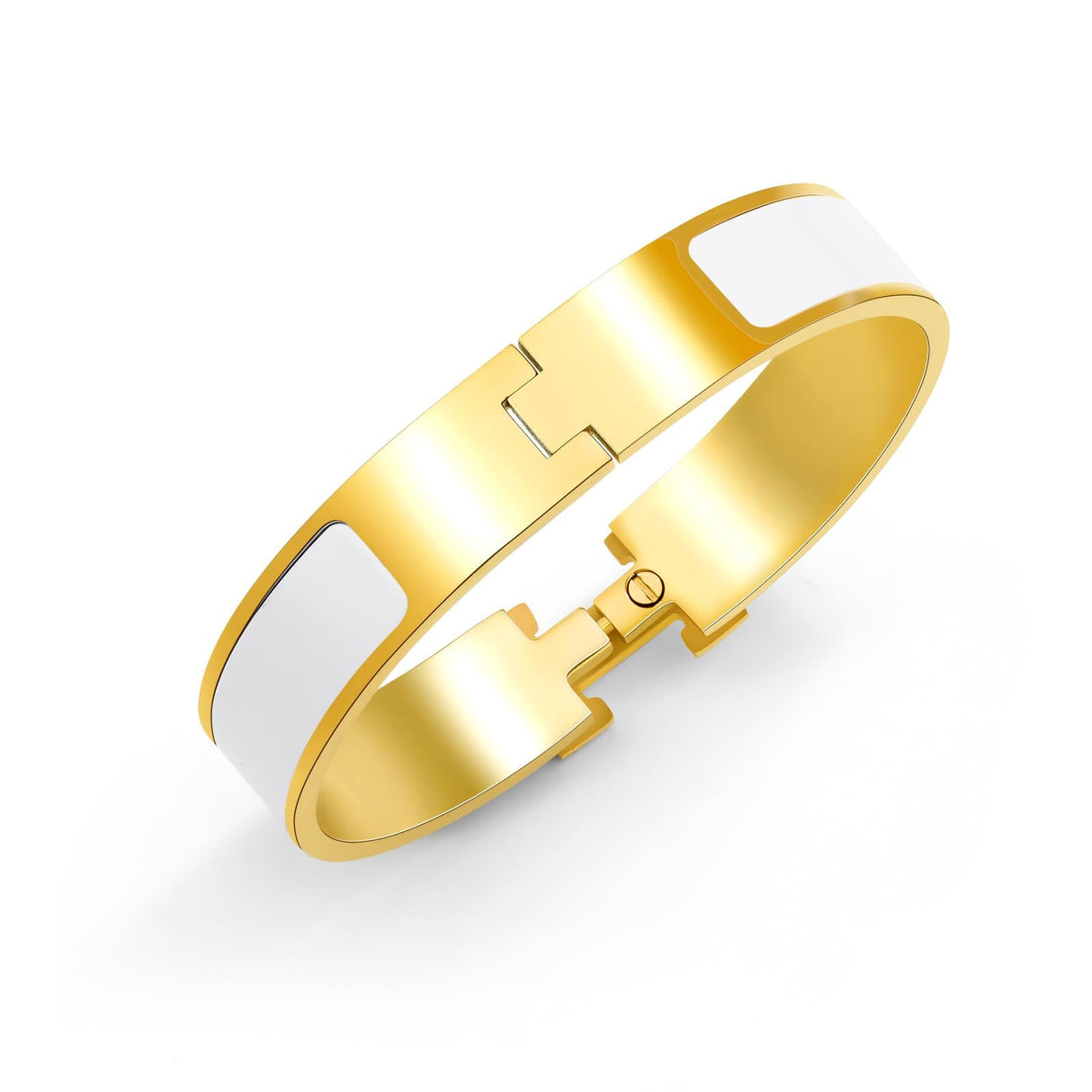 AREH 18K Gold Plated Enamel Letter Bracelet (12mm)- A Trendy Token of Love and Friendship (White)
