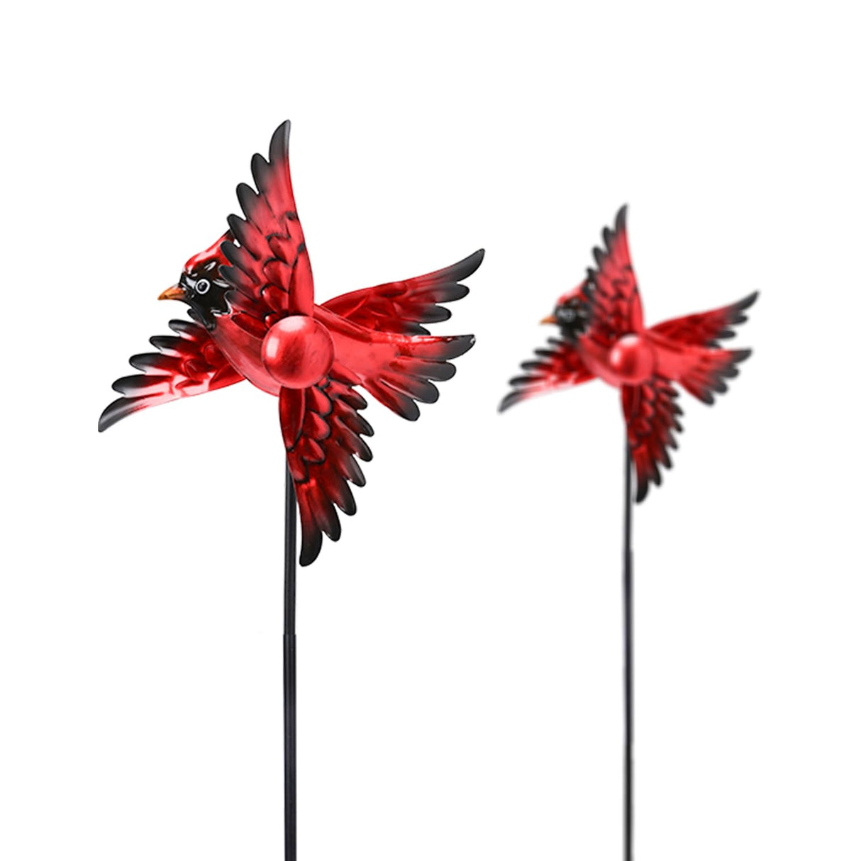 MUMTOP Cardinal Wind Spinner Outdoor, 2 Pack Metal Red Birds Windmill for Yard Art, Garden Decor