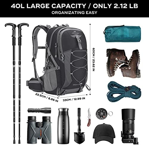 Maelstrom Hiking Backpack,Camping Backpack,40L Waterproof Hiking Daypack with Rain Cover,Lightweight Travel Backpack,Black