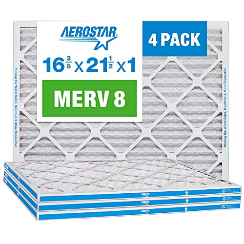 Aerostar 16.375x21.5x1 MERV 8 - 4 Count - Pleated HVAC, Furnace & Air Conditioner Filters - Removes Dust, Lint, Mold & Allergy-Causing Pollen