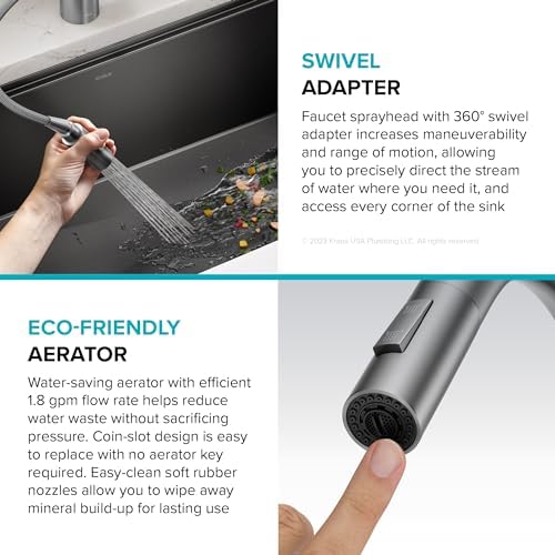 Kraus Oletto Kitchen Faucets Touchless Sensor Single Handle Pull-Down Sprayer in Brushed Brass, KSF-2830BB