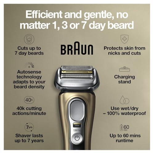 Braun Series 9 Pro 9419s Electric Shaver for Men, Wet & Dry Shave, Shaving Kit with 4+1 Head with ProLift Trimmer