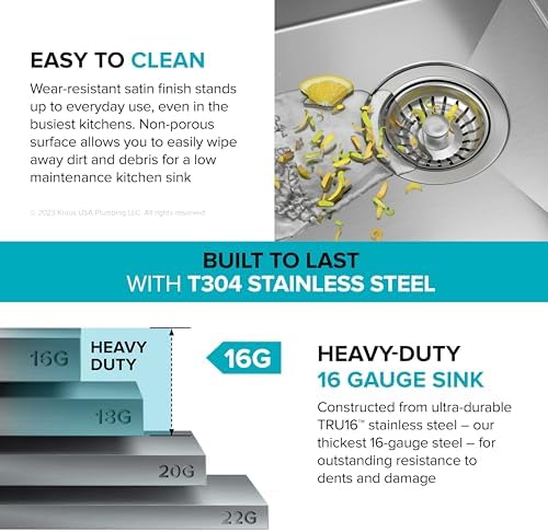 KRAUS Kore Workstation 30-inch Undermount 16 Gauge Stainless Steel Kitchen Sink, Single Bowl Kitchen Sink with Accessories, KWU110-30