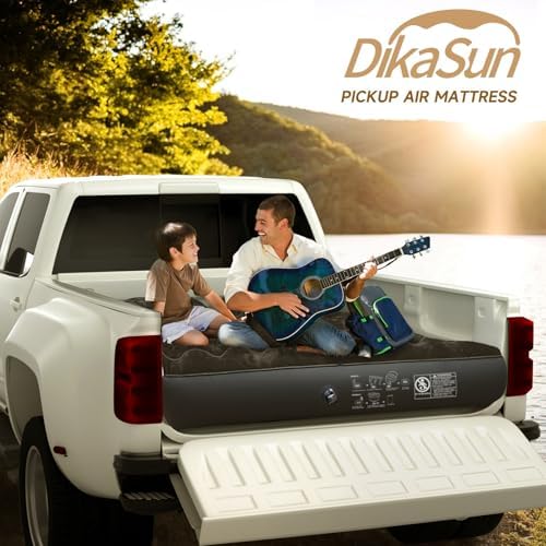 Truck Bed Mattress, Truck Bed Air Mattress for 5.5-5.8ft Full Size Short Beds, Inflatable Camping Air Mattress, Truck Tent Accessories with Pump & Carry Bag(A-Black)