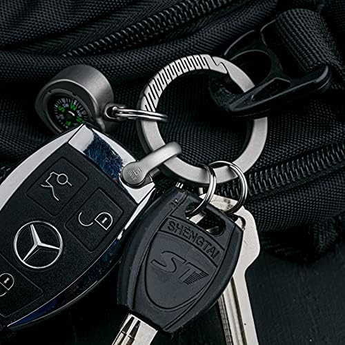 TISUR Titanium Round Carabiner Clip, Spring Hook Key Chain Ring, Small Keyring Carabiner with D-Ring for Car Keys