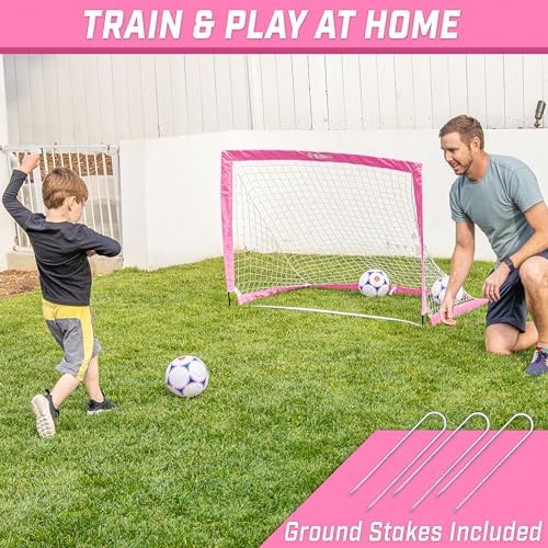 GoSports Portable Soccer Goals for Kids - 13 Color Options - Choose 4 x 3 ft or 6 x 4 ft - Team Tone Pop Up Nets for Backyard