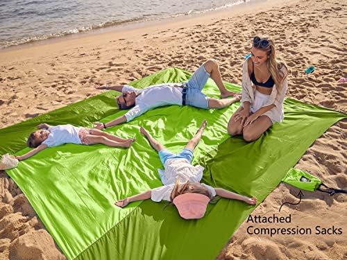 WEKAPO Beach Blanket Sandproof Waterproof, Extra Large Beach Mat, Oversized & Compact Sand Free Mat Quick Drying, Lightweight & Durable with 6 Stakes & 4 Corner Pockets