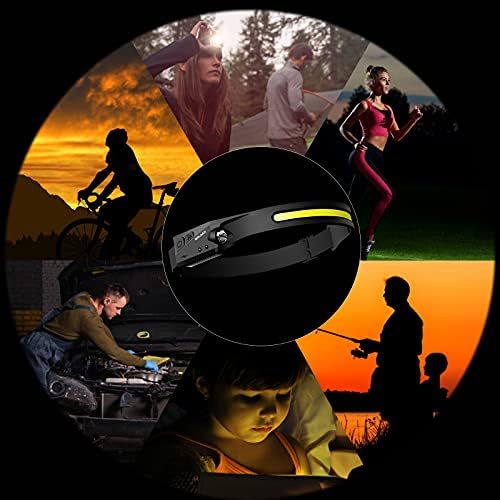 Headlamp Rechargeable, 230° Wide Beam Head Lamp, Motion Sensor LED Head lamp, 5 Modes Headlamps for Adults, Bright Head Lights for Forehead, Outdoor Camping Headlight