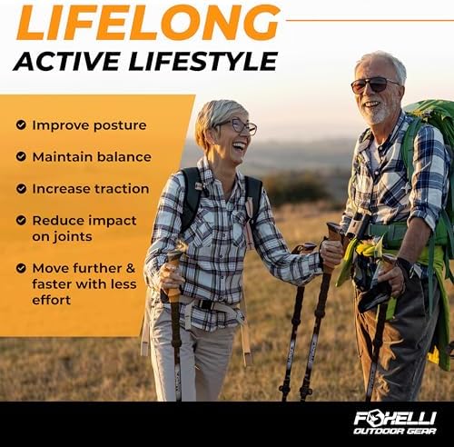 Foxelli Carbon Fiber Trekking Poles – Lightweight Collapsible & Shock-Absorbent Hiking Poles w/Cork Grips, Lever Locks & All Terrain Accessories