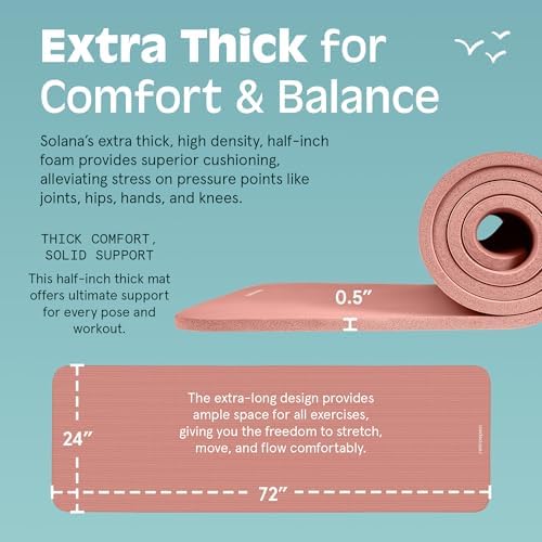 Retrospec Solana Yoga Mat 1/2" Thick w/Nylon Strap for Men & Women - Non Slip Exercise Mat for Yoga, Pilates, Stretching, Floor & Fitness Workouts