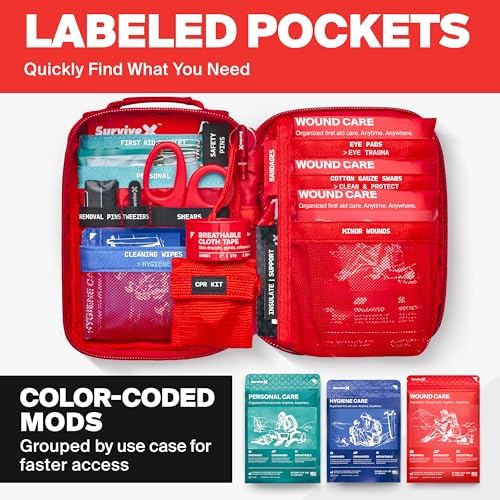 Small First Aid Kit for Car, Travel & Home - Emergency Kit for Hiking, Camping, Backpacking and Outdoors - Includes Zip Stitch Wound Closure Strips - FSA HSA Approved
