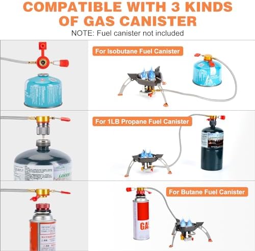 WADEO 7200W Windproof Camping Stove, Camping Gas Stove with Piezo Ignition, Two Fuel Canister Adapter, Carry Case, Portable Stove, Backpacking Stove for Outdoor Backpacking Hiking and Picnic