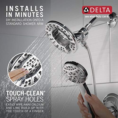 Delta Faucet Arvo 14 Series Single-Handle Shower Faucet, Shower Trim Kit with 4-Spray In2ition 2-in-1 Dual Hand Held Shower Head with Hose, Chrome 142840-I (Valve Included)