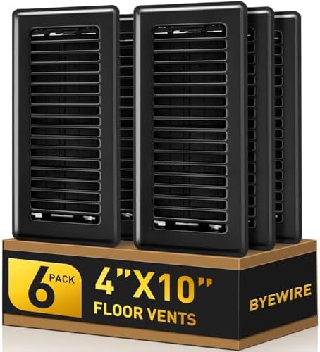 Floor Register 4x10, Floor Vent Covers for Home Floor, Sidewall, Heavy Duty Steel Walkable Floor Grates, Adjustable Air Vent Covers Rust Proof Finish, 4" x 10'' Floor Vent, 6 Pack, Black