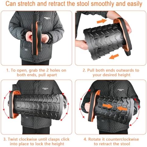 Boreeman Upgraded Collapsible Stool, Square Portable Stool, Lightweight Yet More Sturdy with Load Capacity 400lbs, Perfect for Camping Fishing Hiking BBQ (Square Orange)