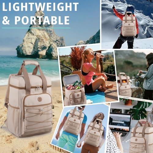 Cooler Backpack with Padded Top Handle, Lightweight Back Pack Coolers Insulated Leak Proof, Large Capacity Ice Chest for Women Men Beach Camping Picnic Fishing Hiking