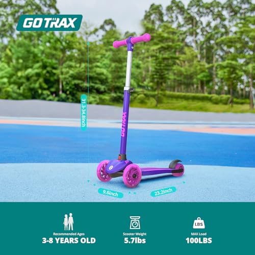 Gotrax KS1 Kids Kick Scooter, LED Lighted Wheels and 3 Adjustable Height Handlebars, Lean-to-Steer & Widen Anti-Slip Deck, 3 Wheel Scooter for Boys & Girls Ages 2-8 and up to 100 Lbs
