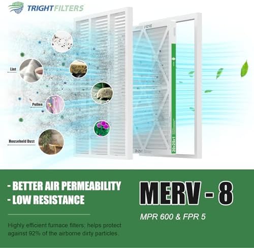 20x25x1 Air Filter 4 Pack, MERV 8 Pleated Dust Defense Air Filters Replacement Air Conditioner HVAC AC Furnace Filter, Durable and Lightweight