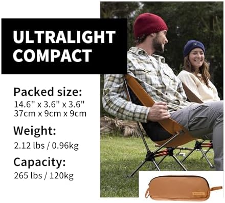 Naturehike YL08 Ultralight Camping Chair, 2.12 LBS Portable Backpacking Chair with Storage Bag & Anti-Sinking Feet, Lightweight Compact Collapsible Camp Chair