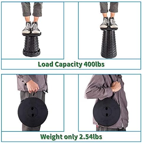 Boreeman Upgraded Folding Stool Lightweight Yet More Sturdy with Load Capacity 400lbs Portable Collapsible Stool Retractable Stool for Camping Fishing Hiking BBQ (Black)