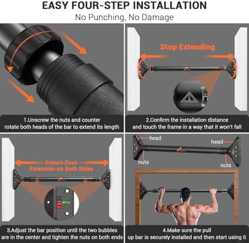 Sportneer Pull Up Bar: Strength Training Chin up Bar without Screws - Adjustable 29.5''-37'' Width Locking Mechanism Pull-up Bar for Doorway - Max Load 440lbs for Home Gym Upper Body Workout, Non-slip
