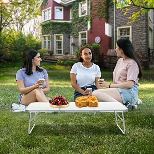 Small Camping Table 3FT Folding Picnic Table Foldable Low Camp Table Portable Short Aluminum Outdoor Floor Short Beach BBQ White 35.2×15.7 inch