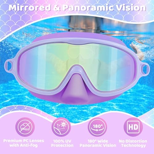 Vvinca 2 Pcs Kids-Swim-Goggles with Nose Cover, Swimming Diving Mask Wide View Anti Fog UV Anti Shattered Lens for Kids 3-6