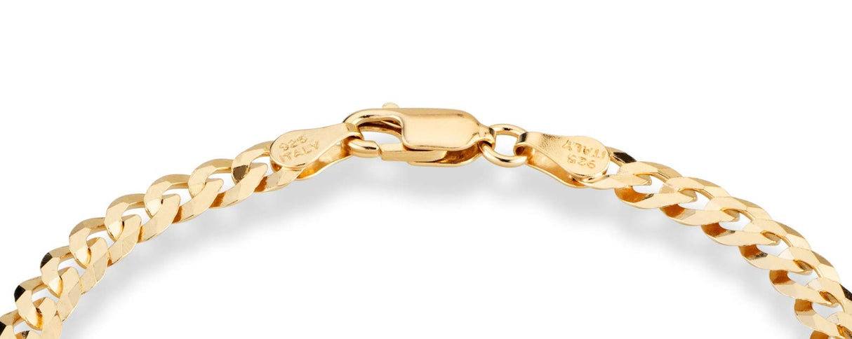 Miabella 18K Gold Plated 925 Sterling Silver Italian 5mm Solid Diamond-Cut Cuban Link Curb Chain Bracelet for Men Women, Made in Italy (8 Inches)