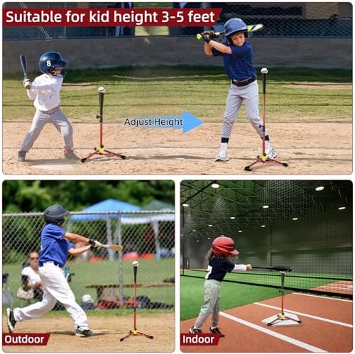 Kids Baseball Tee, 20.87 to 31.29 Inches Batting Tees for Baseball with Carry Bag, Portable Stable Baseball Tees for Hitting, Tripod Tanner Tee for Baseball Practice Stand Aged 3-8 Years