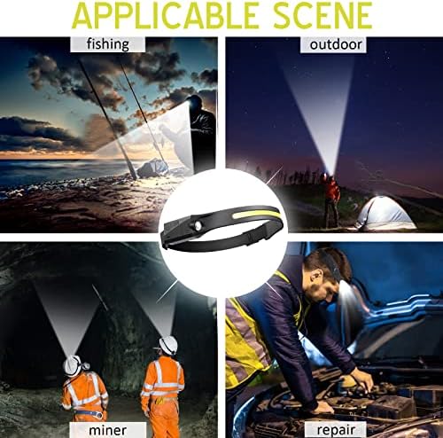 Headlamp Rechargeable 2Pack, Rechargeable LED Headlamp,230° Wide Beam,with Motion Sensor,5Brightness Modes, IPX6 Waterproof, High Lumen Headlight for Running,Repairing, Camping, Hiking, Fishing