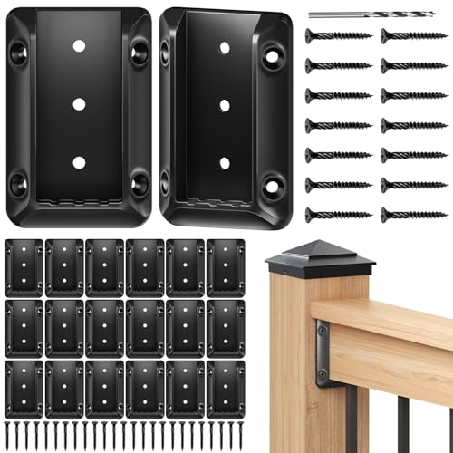20 Pack Deck Railing Bracket Connectors for 2"x4" (Actually 1.5"x3.5") Wooden Post, Premium Nylon 6/6 Rail Bracket with 140 Sturdy Galvanized Black Screws for Stair Fence Railings Handrail