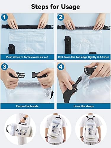 HEETA Dry Bag Waterproof for Women Men, 5L/10L/20L/30L/40L Roll Top Lightweight Dry Storage Bag Backpack with Phone Case for Travel, Swimming, Boating, Kayaking, Camping & Beach, 11 Transparent Colors