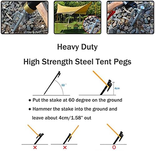 8 Pack Tent Stakes Heavy Duty 12 inch Steel Tent Pegs for Camping Unbreakable and Inflexible