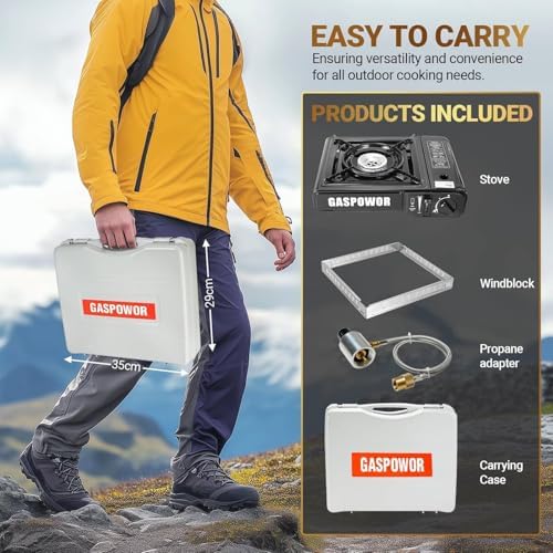 Dual Fuel Camp Stove with Windblocker, Propane or Butane Stove10000 BTU With Propane Adapter Hose and Carrying Case Propane Stove for Camping,Gas Portable Stove for Huting, Hikingļ¼Fuel not includedļ¼