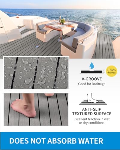OCEANBROAD Boat Flooring EVA Foam Self-Adhesive 96''x45.6''/36''/28.8''/16.8'' Faux Teak Marine Boat Decking Sheet for Jon Boats Yacht Floor