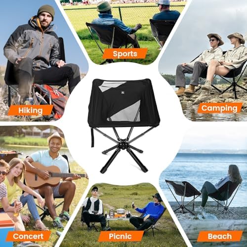 RiseLite Adjustable Portable Chair - Small Compact Folding Chair for Adults, Setup in 6 Seconds, Lightweight Outdoor Backpack Chairs for Camping, Travel, Hiking, Concert