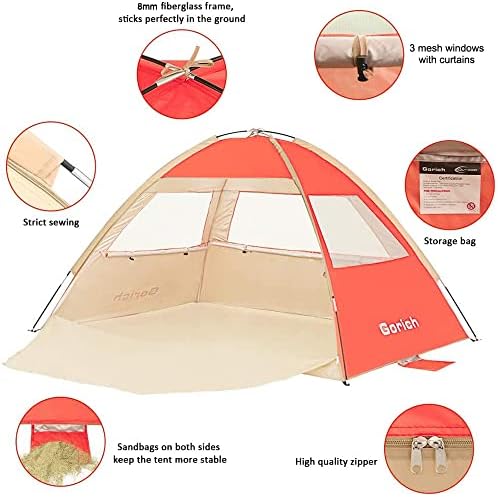 Gorich Beach Tent Sun Shelter for 3/4-5/6-7/8-10 Person with UPF 50+ UV Protection, Lightweight & Easy Setup Beach Shade Canopy, Portable Beach Shade Tent Beach Cabana