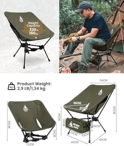 OneTigris Tigerblade Camping Chair, Lightweight Folding Backpacking Hiking, Compact Portable 330 lbs Capacity