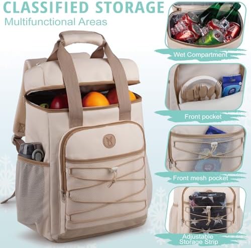 Cooler Backpack with Padded Top Handle, Lightweight Back Pack Coolers Insulated Leak Proof, Large Capacity Ice Chest for Women Men Beach Camping Picnic Fishing Hiking