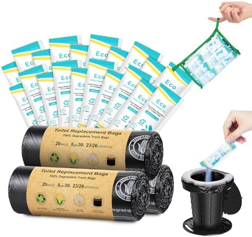BLIKA Camping Toilet Bags Eco Absorbent Gel Set, Portable Toilet Bags with Gel, 8 Gallon, 30 Liter, Heavy Duty 1 Mil, Toilet Replacement Bags with Toilet Powder for Camping Outdoor Hiking