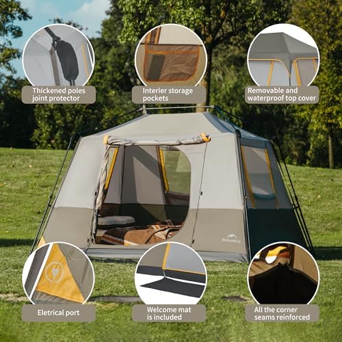 Naturehike Cape 4/6/8 Person Camping Tent, 60S Easy Setup Instant Tent Pop up Tent, Waterproof Large Tall 6/8 Person Tents for Camping, Car Camping