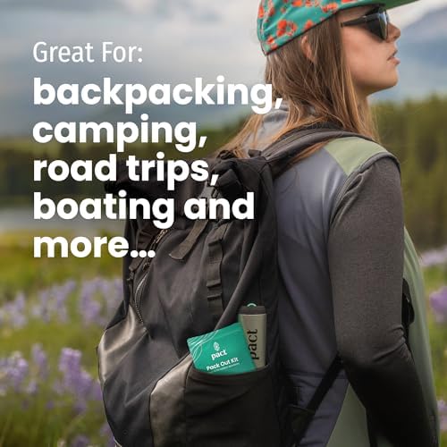 PACT Pack Out Kit - Camping Poop Kit Includes Wet Wipes, Smell Proof Disposal Bags, Hand Wipes, Poop Powder for Odor and Human Waste Bags for Camping and Backpacking
