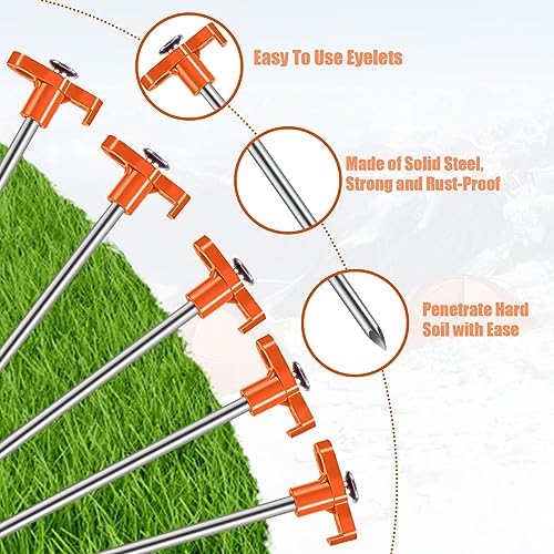 Tent Stakes, 20PCS Heavy Metal Tent Pegs, Professional Camping Tools for Outdoor Trips, Suitable for Strong Winds and Various Ground Tent Pegs, Designed for Camping (20, Red)